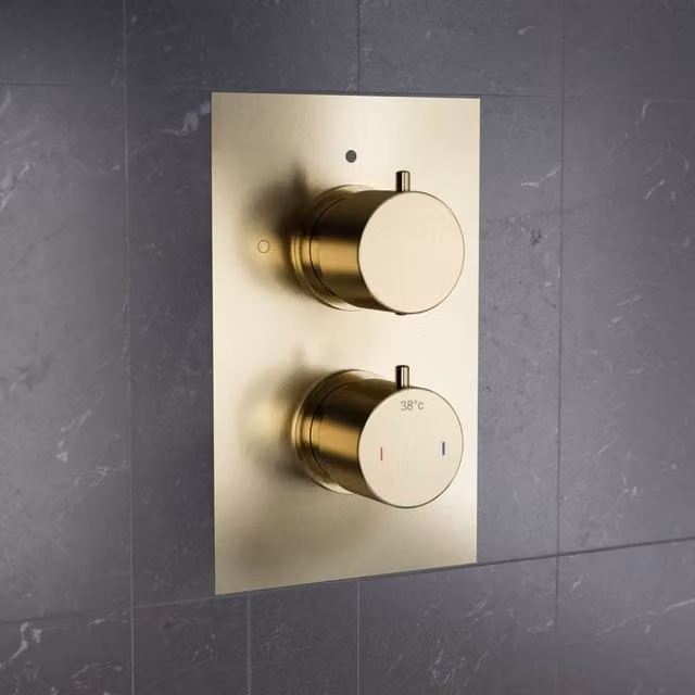 Nes Home Round Concealed Thermostatic Shower Mixer Valve in Brushed Brass Gold, W: 29.6 cm, H: 25.3 cm – 1