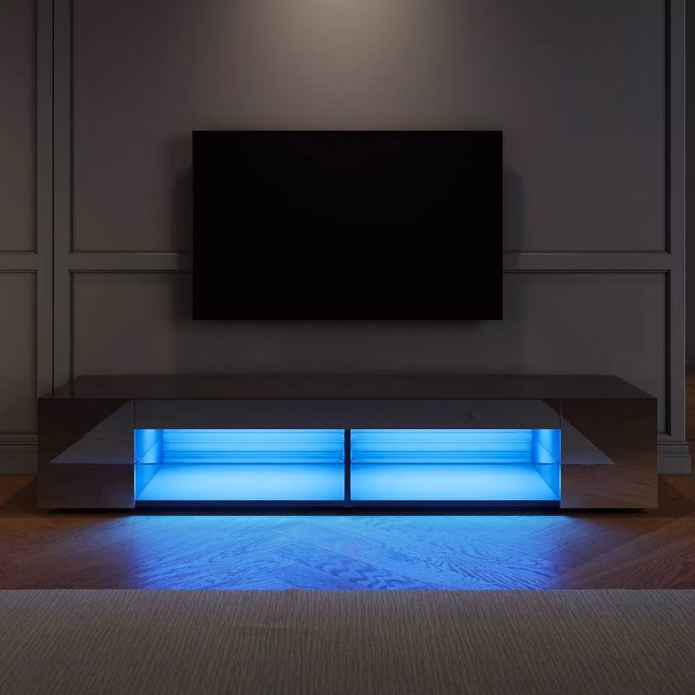 ERGOVEXA Black Modern TV Stand Cabinet with Integrated LED Lights and Storage Shelves, W/D/H: 120 x 39 x 39 cm – 3