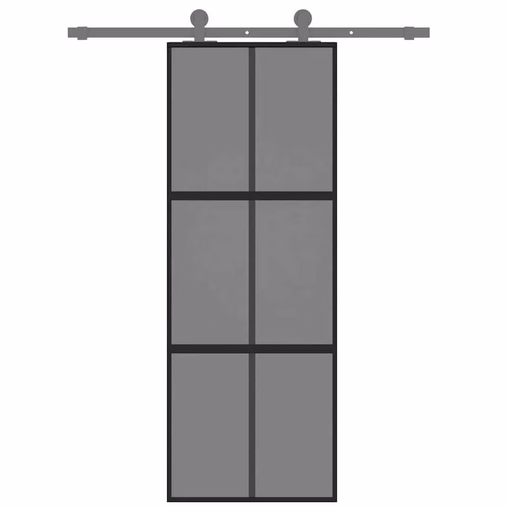 Berkfield Home Minimalist Black Sliding Door with Transparent Tempered Glass and Aluminium, W: 76 cm, H: 205 cm – 3