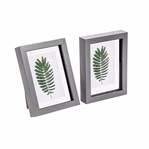 Nicola Spring Pack of 2 Rectangular 3D Shadow Box Photo Frames in White, Grey and Black with 10 x 15 cm Mounts – 1