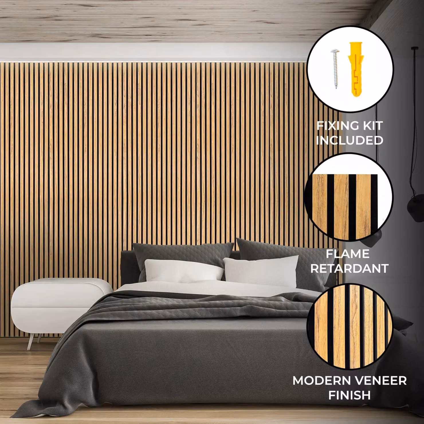 Monstershop Acoustic Slat Wall Panels, 2 Pack, Beige Wood Look, H x W x D: 240 x 60 x 2 cm – 2