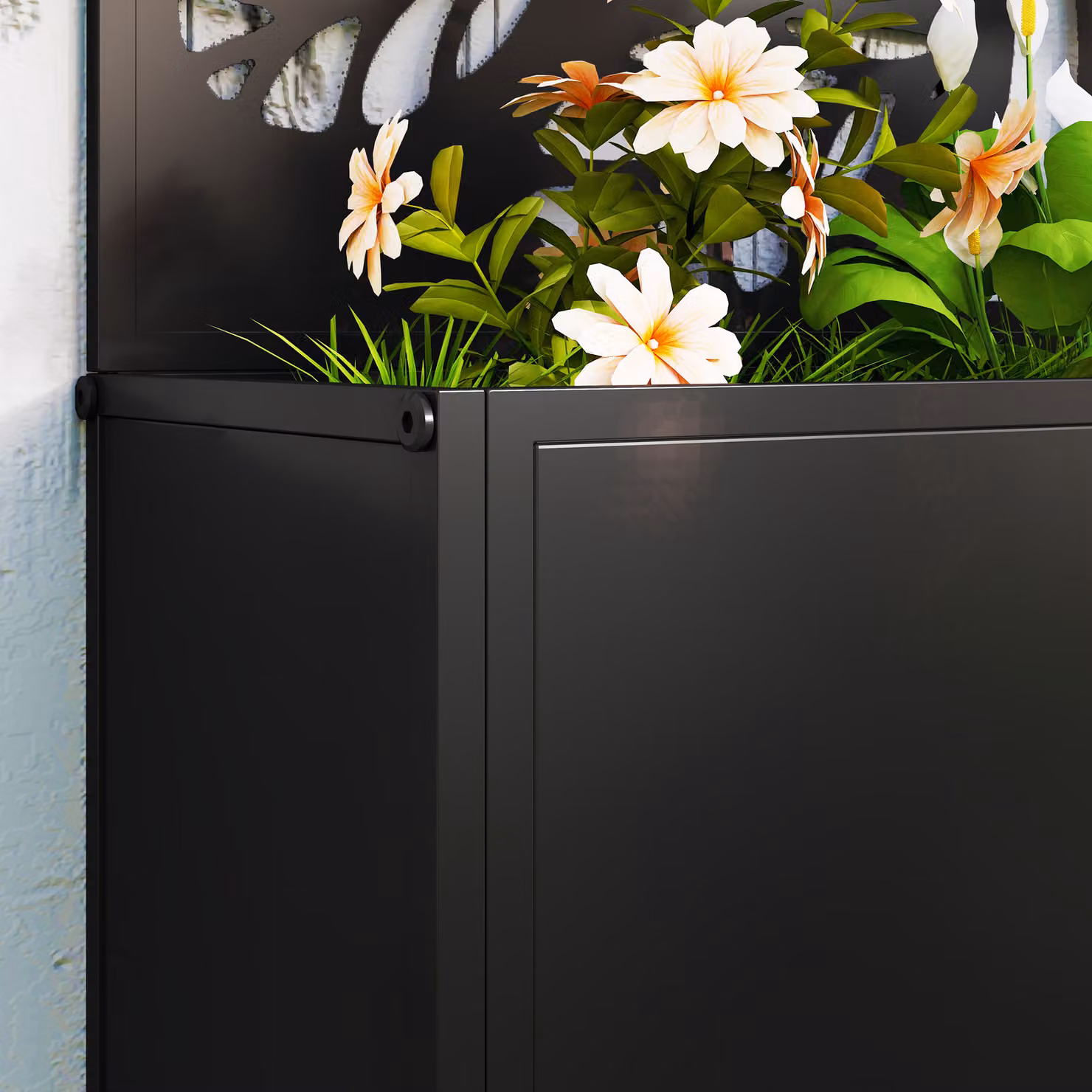 Outsunny Black Metal Outdoor Planter with Back Trellis for Climbers, H 113 x W 80 x D 58 x Depth 23 cm – 8