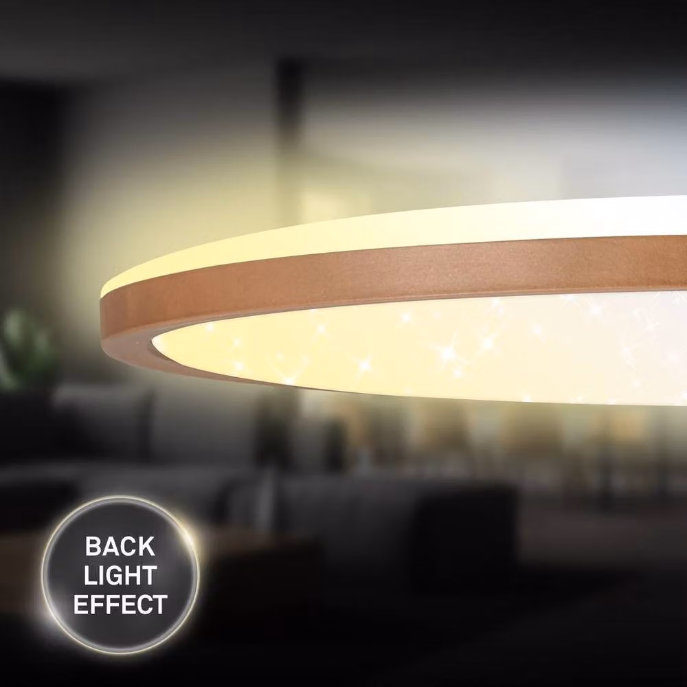 Briloner Slim LED Panel Ceiling Light with Starry Sky Effect, Dimmable with Remote Control, Brown, W: 37.5 cm, D: 37.5 cm, H: 4.5 cm – 5