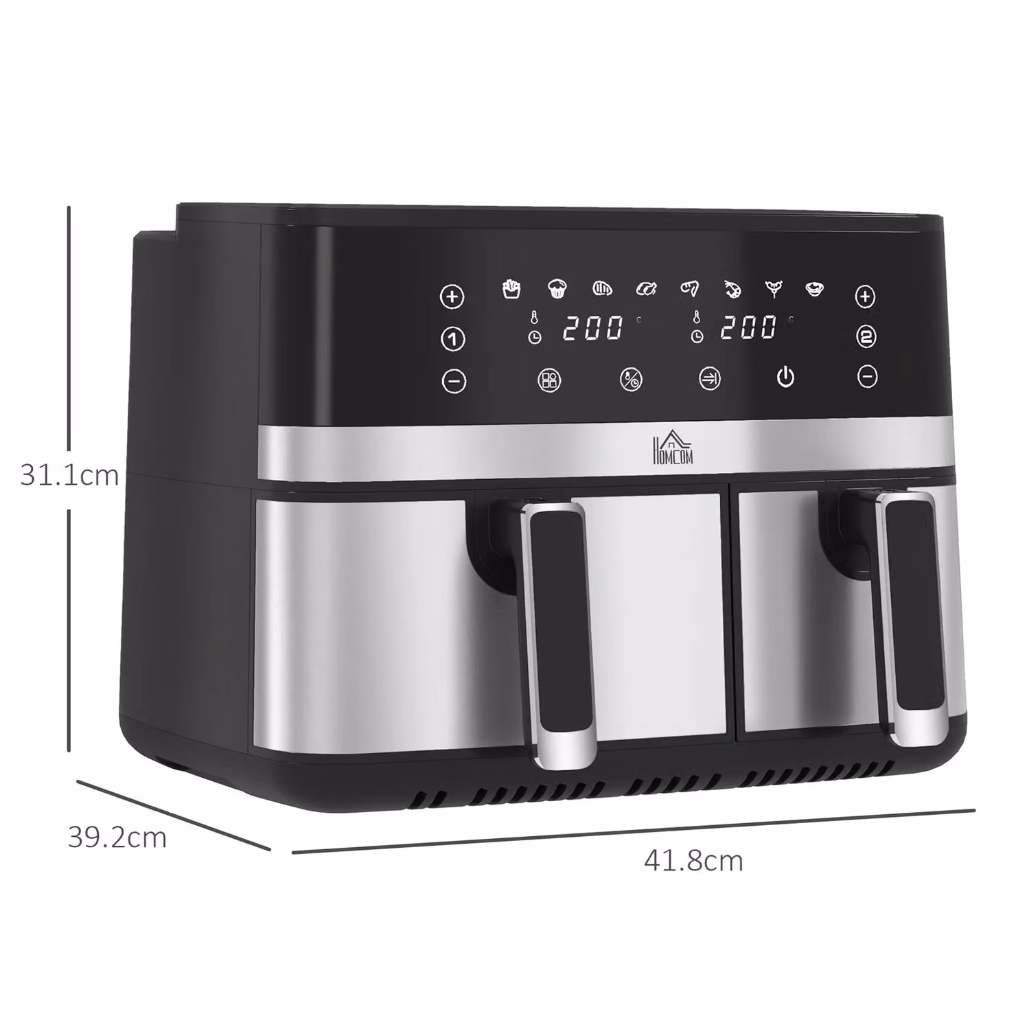 HOMCOM Dual Air Fryer 8.5L with 8 Presets and Smart Finish, Black – 3
