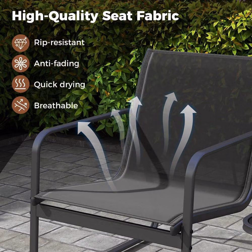 Costway 3 Piece Outdoor Bistro Patio Conversation Set with Tempered Glass Table in Black – 4