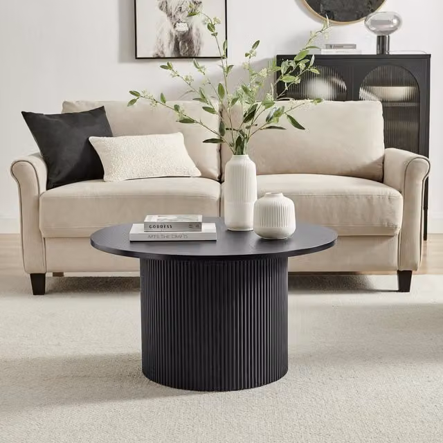FurnitureboxUK Penrose Round Black Matt Composite Pedestal Coffee Table