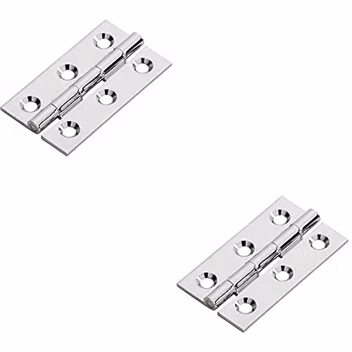 Loops 2 Pack Polished Chrome Screw-On Cabinet Hinges for Small Cupboard Doors, W/D/H: 50 x 28 x 1.5 mm
