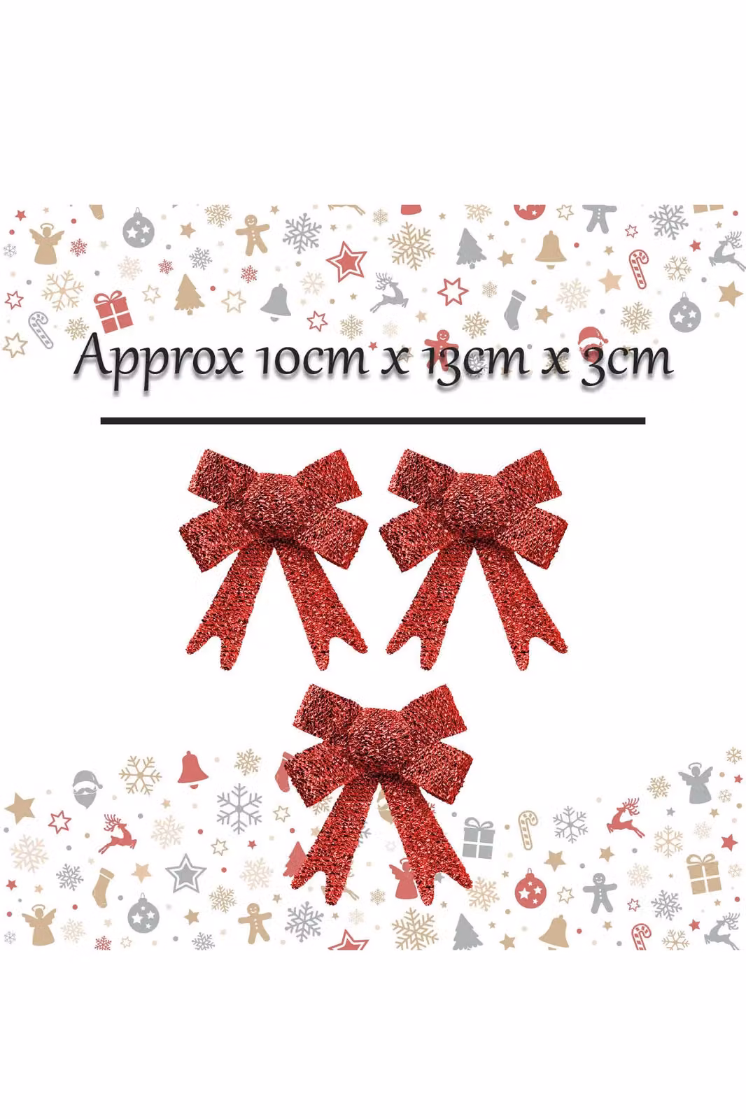 VFM e-Store Red Tinsel Bows for Christmas Decorations, Pack of 3, W/D/H: 10 x 13 x 3 cm – 2