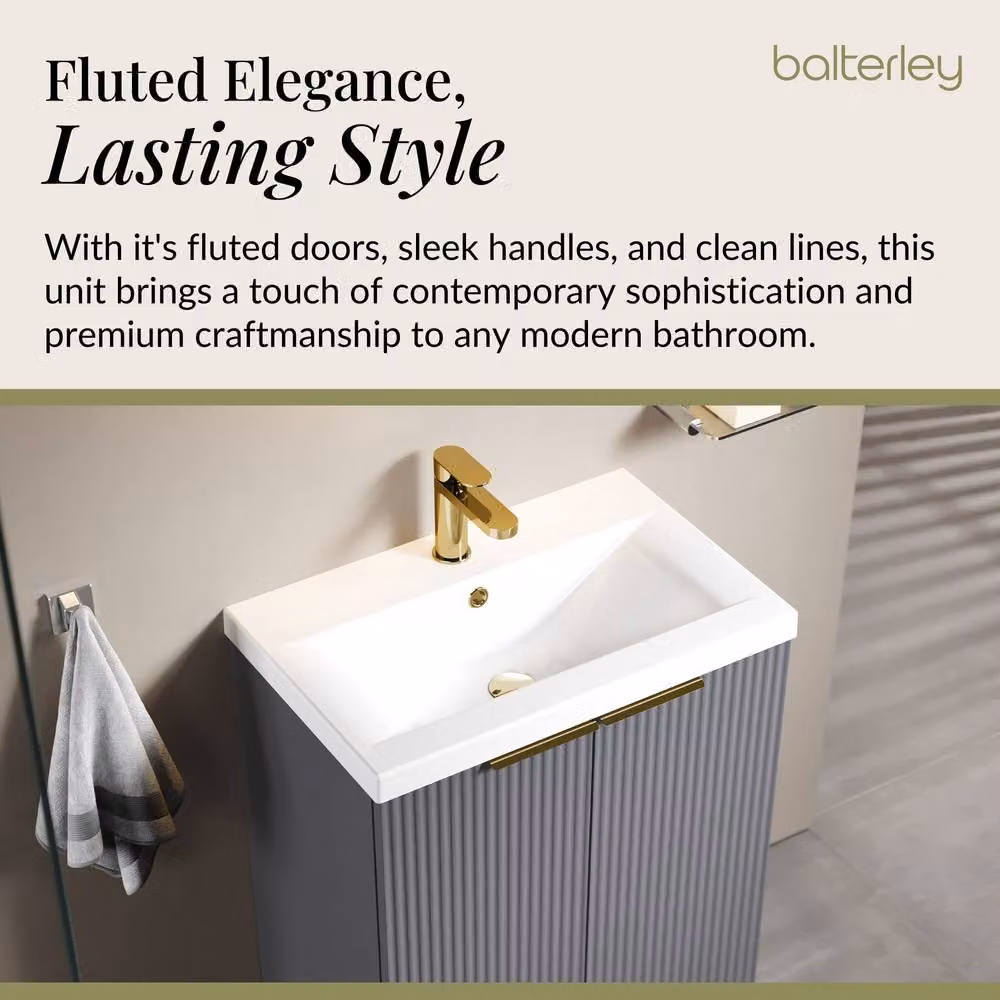 Balterley Fluted Front 2 Soft Close Door Vanity Basin Unit, Satin Grey, W: 60 cm – 3