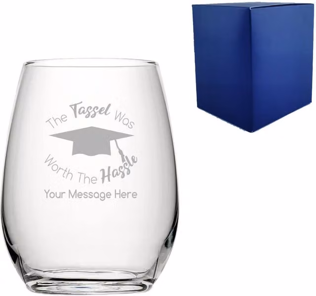 Uniqueful Personalised Graduation Stemless Wine Glass in Clear