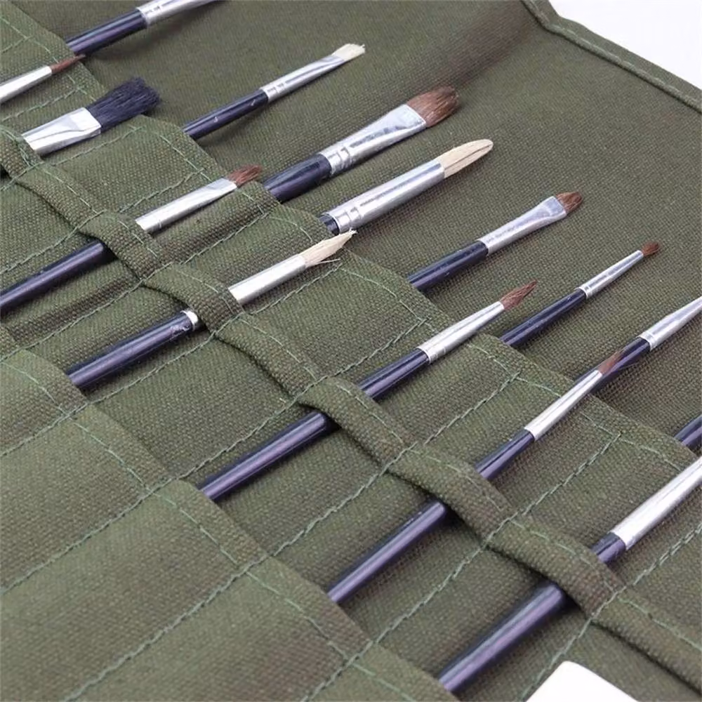 SPETLEK Green Canvas Roll Up Paint Brush and Pen Holder with 22 Holes, W/H: 52 x 1000 cm – 3
