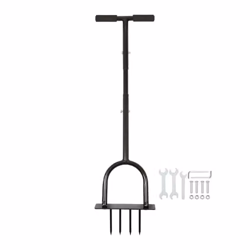 Harbour Housewares Manual 4-Prong Steel Lawn Aerator in Black