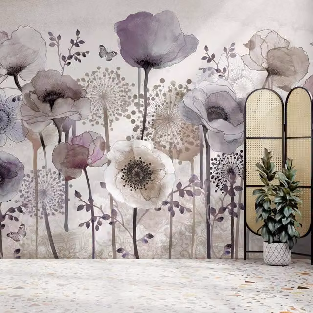 Superfresco Easy Poppy Purple Floral Print Mural, W: 300 cm, H: 280 cm – 1