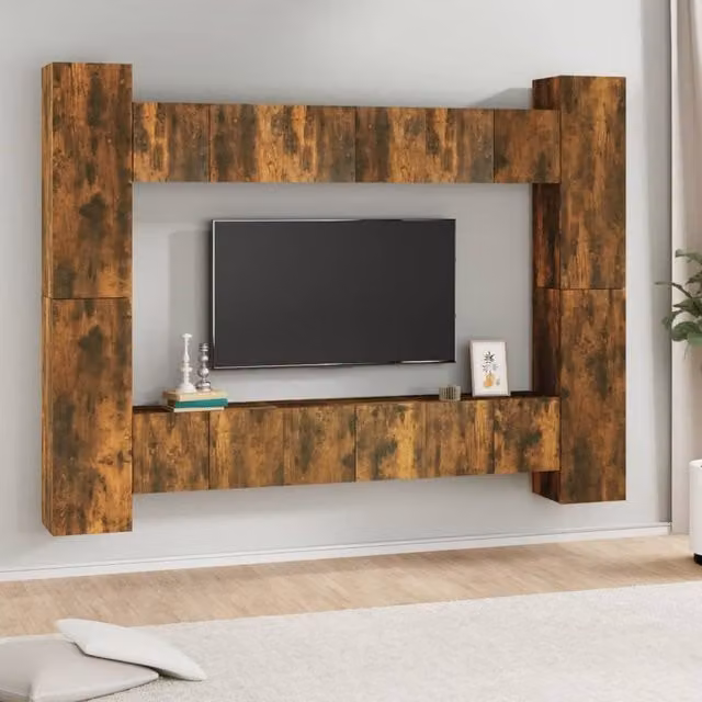 Berkfield Home 10 Piece Smoked Oak TV Cabinet Set in Brown – 1