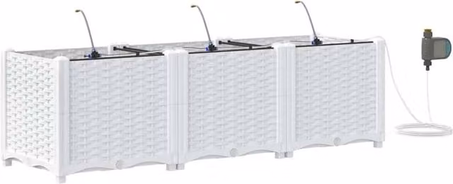 Berkfield Home Garden Planters with Water Irrigation System, 3 Piece Set, White