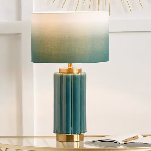Pacific Lifestyle Art Deco Ceramic Table Lamp in Green, White and Gold/Brass