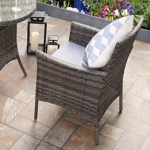 RayGar 3 Piece Grey Rattan Bistro Set with Glass Top Coffee Table and 2 Chairs for Garden and Terrace – 2