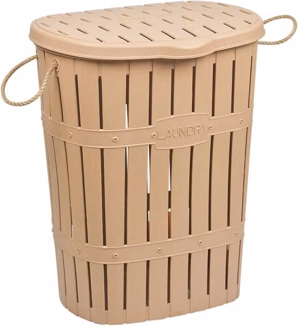 FORGEVIO 65L Bamboo Look Clothes Storage Box in Beige with Handles
