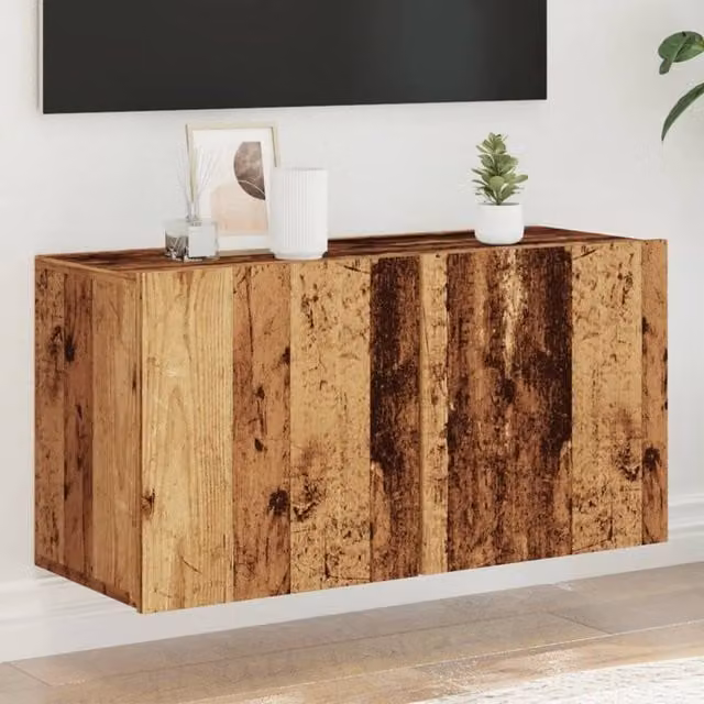 Berkfield Home Wall-mounted TV Cabinet in Brown Old Wood, W: 80 cm, D: 30 cm, H: 41 cm