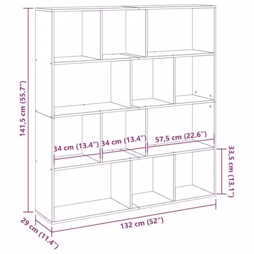 vidaXL Artisan Oak Book Cabinet in Brown, W: 132 cm, D: 29 cm, H: 141.5 cm – 3
