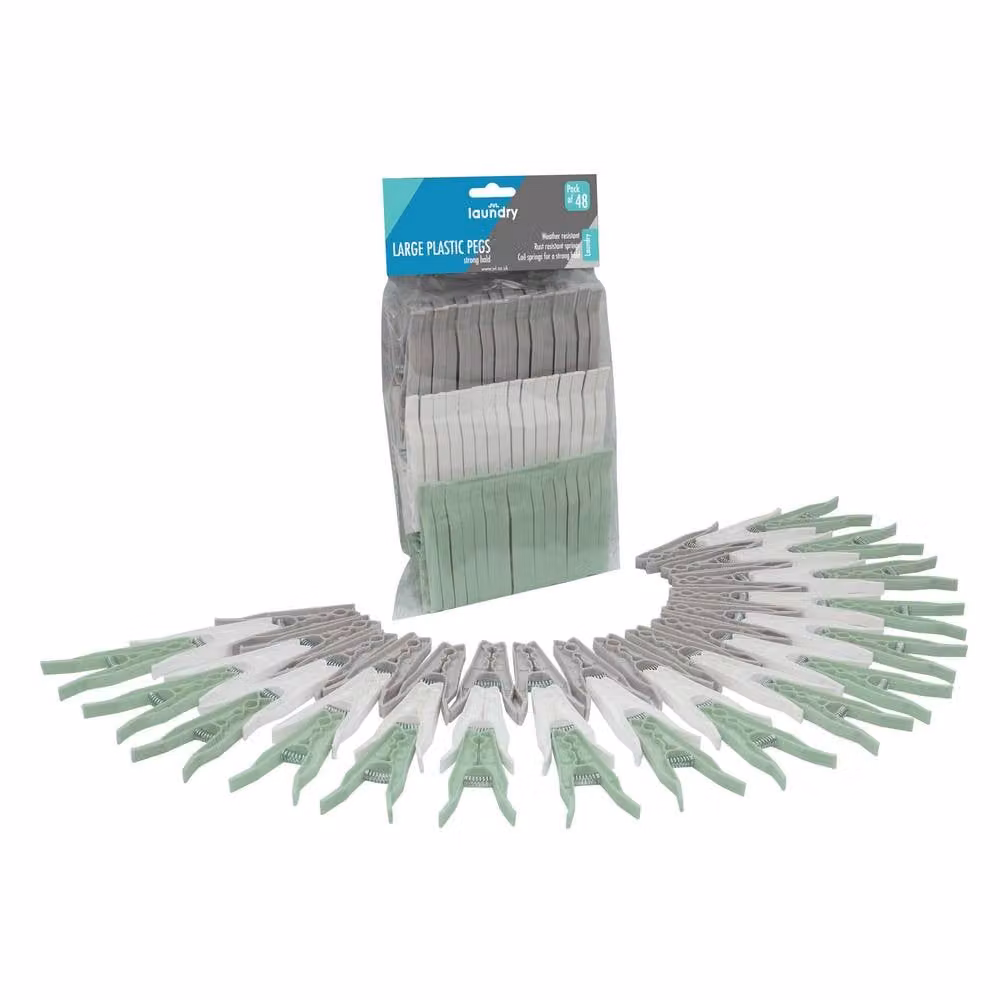 JVL Pack of 3 Large Plastic Clothes Pegs, 144 Total, Assorted Colours (Grey, White, Green) – 2