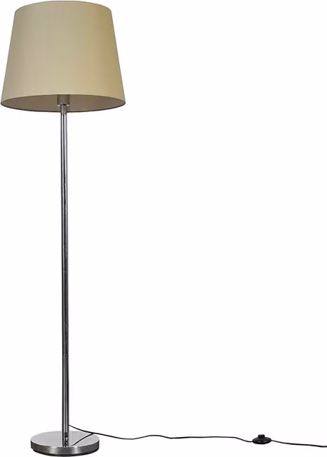 ValueLights Modern Polished Chrome Metal Floor Lamp with Beige Fabric Shade in Silver