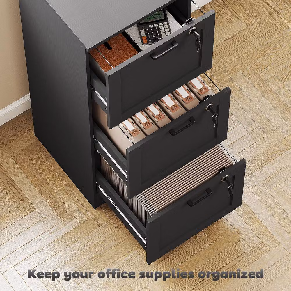 STILVORA 3-Drawer Filing Cabinet with Lock in Black, W: 40.0 cm, D: 40.0 cm, H: 101.0 cm – 6