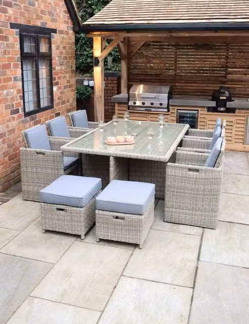 Royalcraft Wentworth 10 Seater Polyrattan Garden Dining Set with Glass Table in Sand/Beige