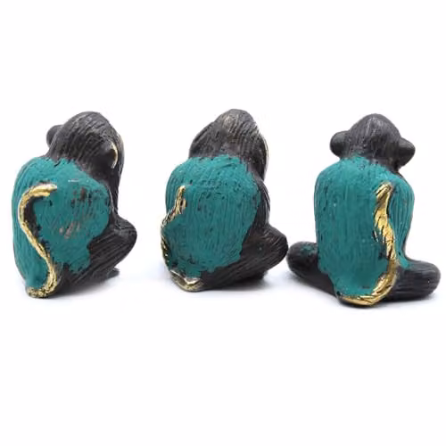 Ancient Wisdom Set of 3 Gold Metal Oriental Monkey Tabletop Decorations
