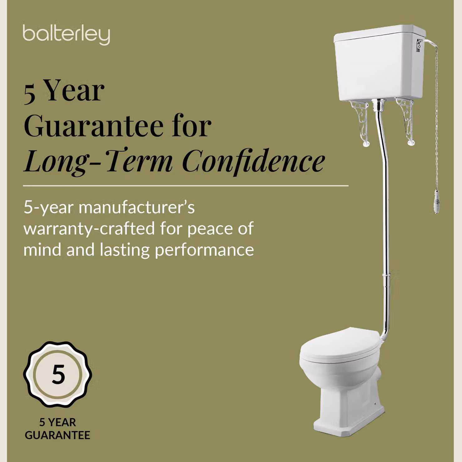 Balterley Traditional High Level Ceramic Wall Mounted Toilet with Cistern, Flush Pipe and Soft Close Seat in White – 3
