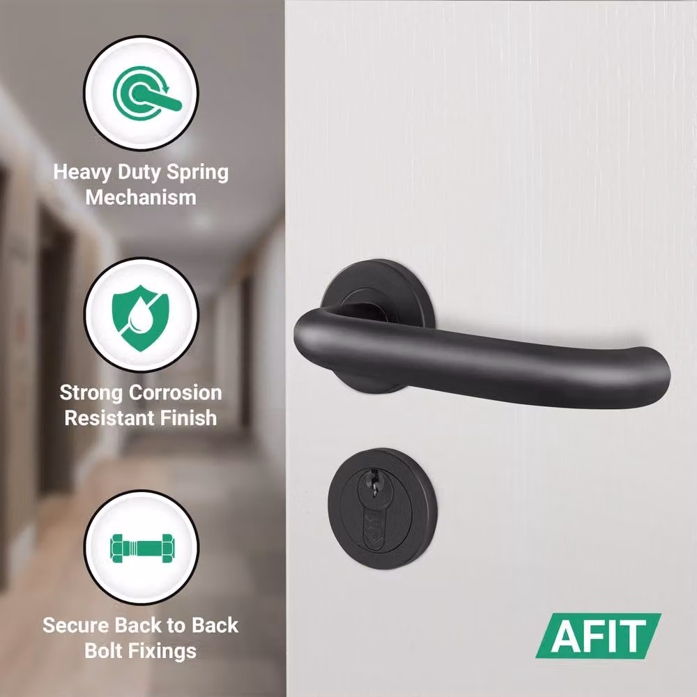 AFIT Matt Black Stainless Steel Return to Door Handles with Euro Thumb Turn and Hinges, 150 x 150 mm – 3