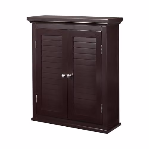 Teamson Home Brown Wooden Double Door Wall Mounted Bathroom Cabinet with Internal Shelves – 1