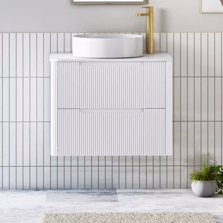 Royal Bathrooms Avenza Matt White Wall Hung Vanity Unit with 2 Drawers and Art Basin, Width: 70 cm