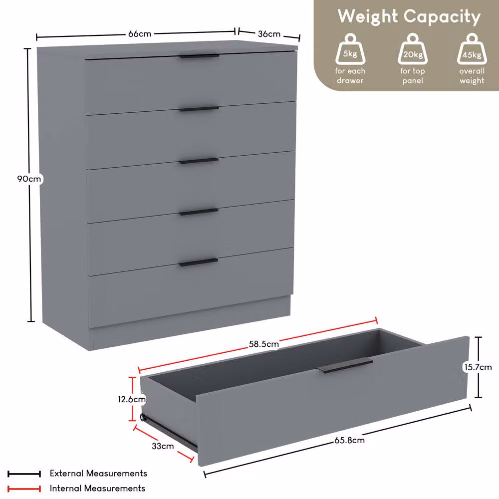 Vida Designs Trega 5 Drawer Chest of Drawers in Grey – 2