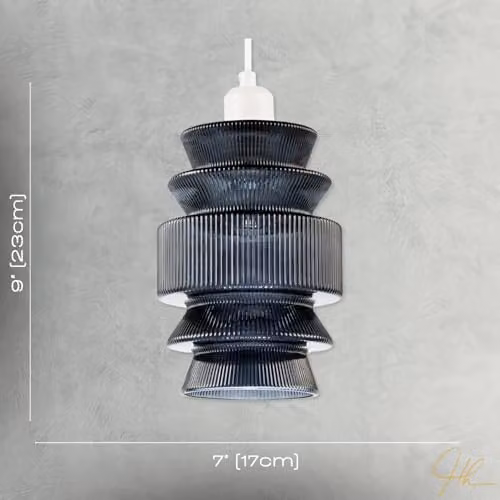 Happy Homewares Modern Smoked Grey Ribbed Glass Pendant Lamp Shade, W: 23 cm, D: 17 cm – 3
