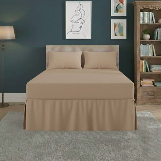 Snug City Super King Polycotton Fitted Valance Bed Sheet with Frill in Beige