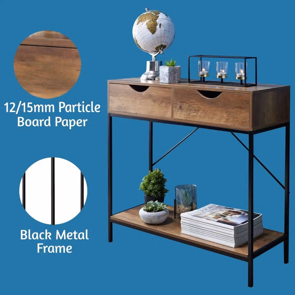 Havendro Modern Wooden Console Table with 2 Drawers and Shelf in Brown, W/D/H: 75.0 x 30.0 x 80.0 cm – 2