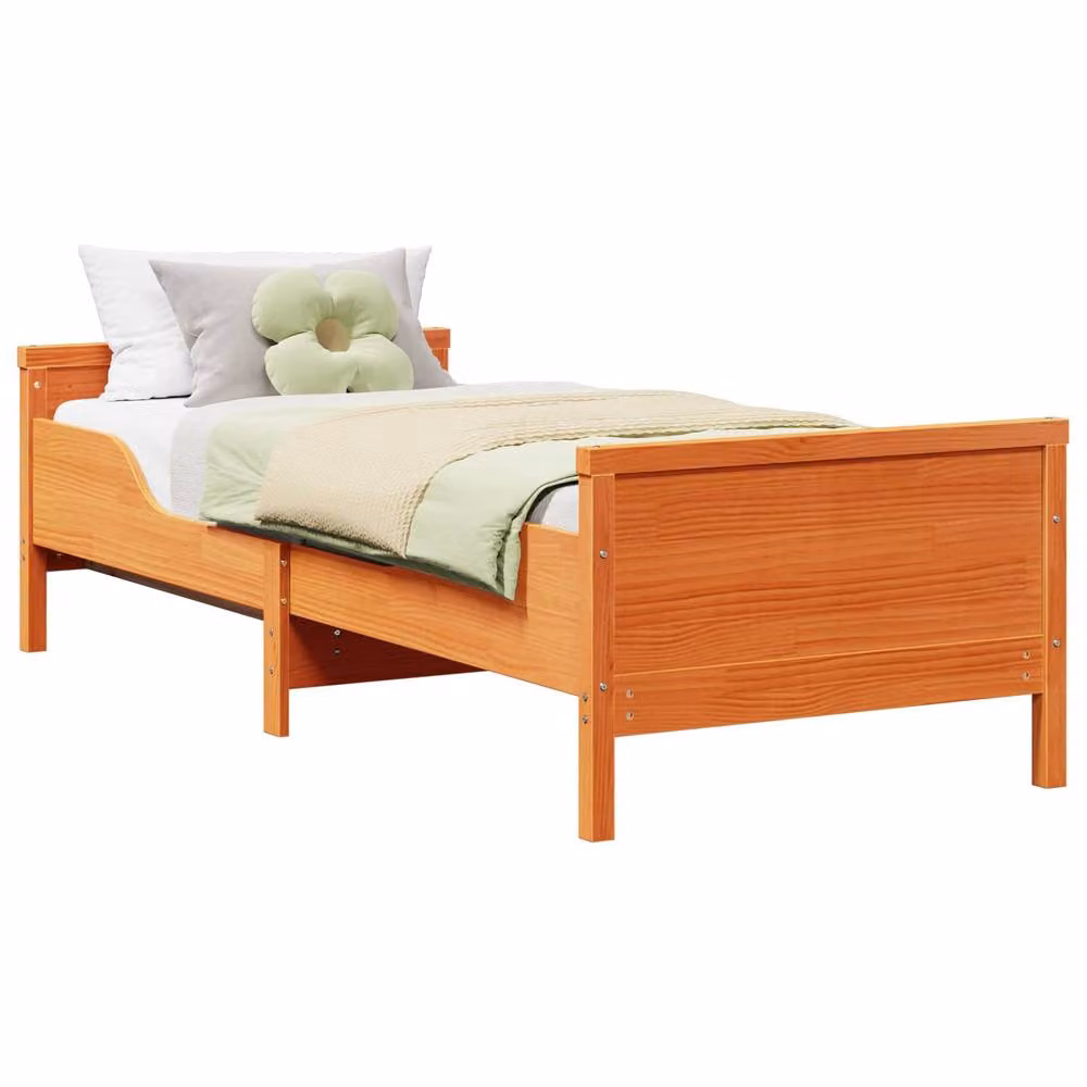 Berkfield Home Modern Pine Bed Frame with Headboard in Wax Brown, W: 80 cm, L: 200 cm – 2