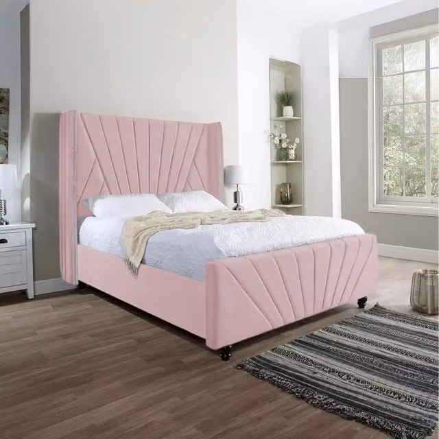 Desire Deco King David Upholstered Velvet Bed in Pink, 140 x 200 cm
