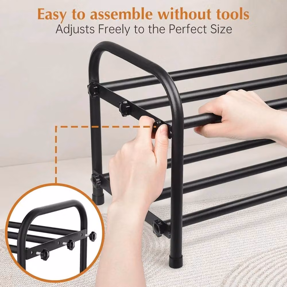 FORGEVIO Extendable 2-Tier Metal Shoe Rack in Black – 2