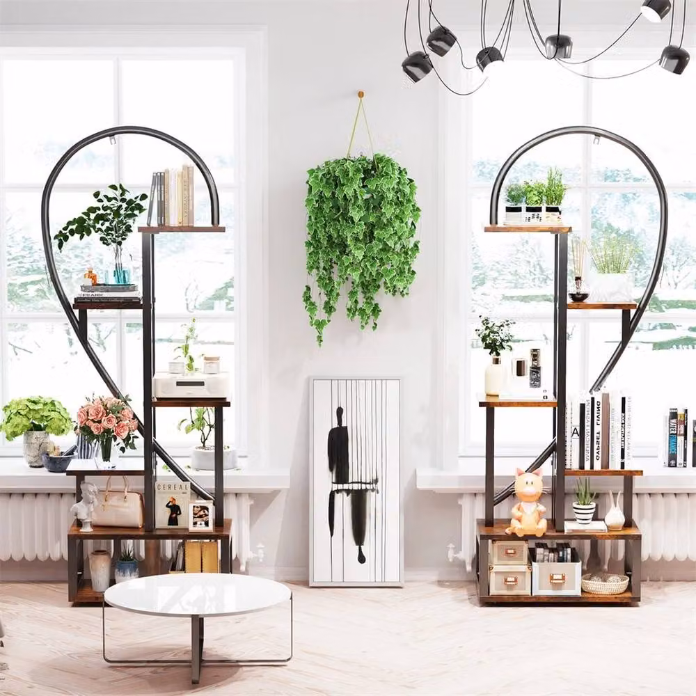 NESTLUNE 6-Tier Tall Wooden and Metal Plant Stand Rack in Black, W: 100 cm, D: 100 cm – 4