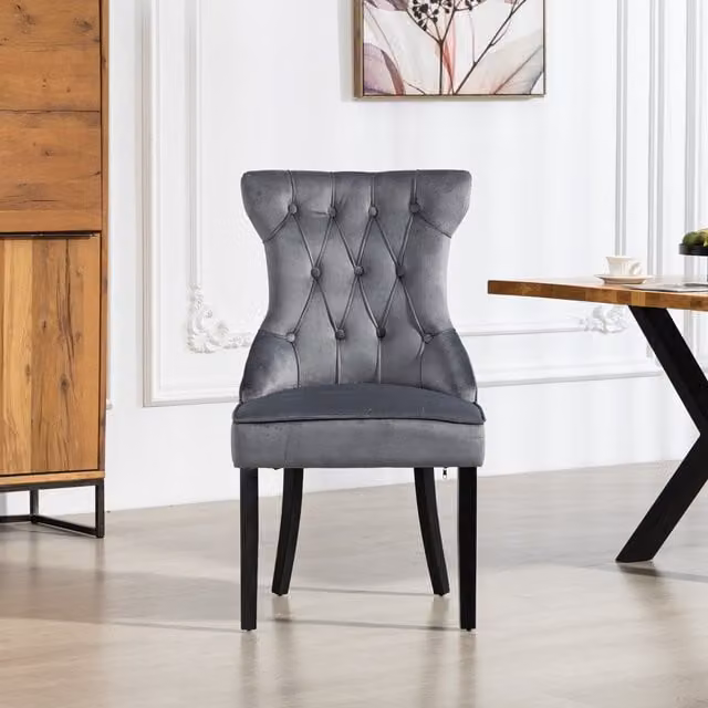 Artemis Home Genola Velvet Fabric Dining Chairs, Set of 2, Grey