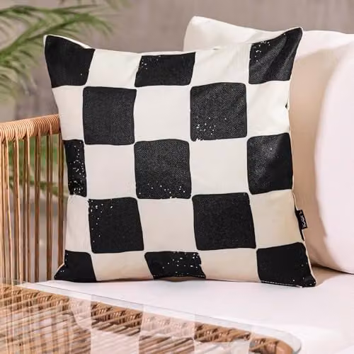 icon Set of 4 Kyoto Fabric Checkerboard Cushions, White and Multicolour, W/D/H: 43 x 43 x 43 cm – 2