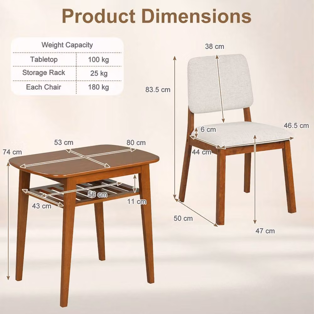 Gymax 3-Piece Solid Rubberwood Dining Table and Chairs Set in Beige – 2