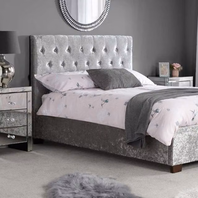 Birlea Cologne Upholstered Velvet Bed in Grey, King Size (180 x 200 cm)