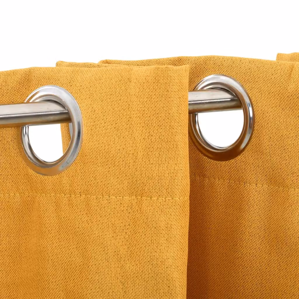 Berkfield Home Linen-Look Blackout Curtains with Eyelets, 2 Pack, Yellow, W: 140 cm, H: 245 cm – 3