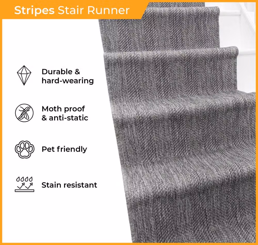 runrug Stripes Reversible Durable Stair Runner Carpet, Grey, W: 60 cm, L: 480 cm – 2