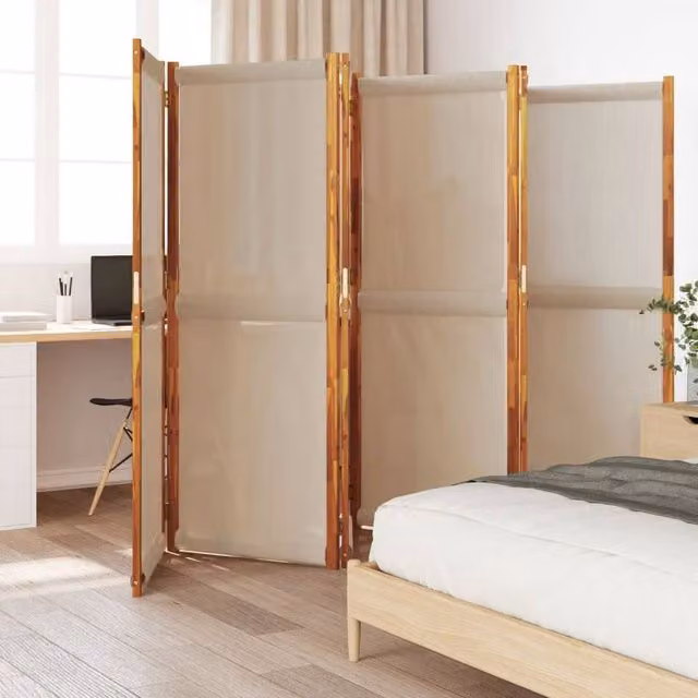 Berkfield Home 6-Panel Acacia Wood Room Divider in Beige, W: 420 cm, H: 180 cm – 1