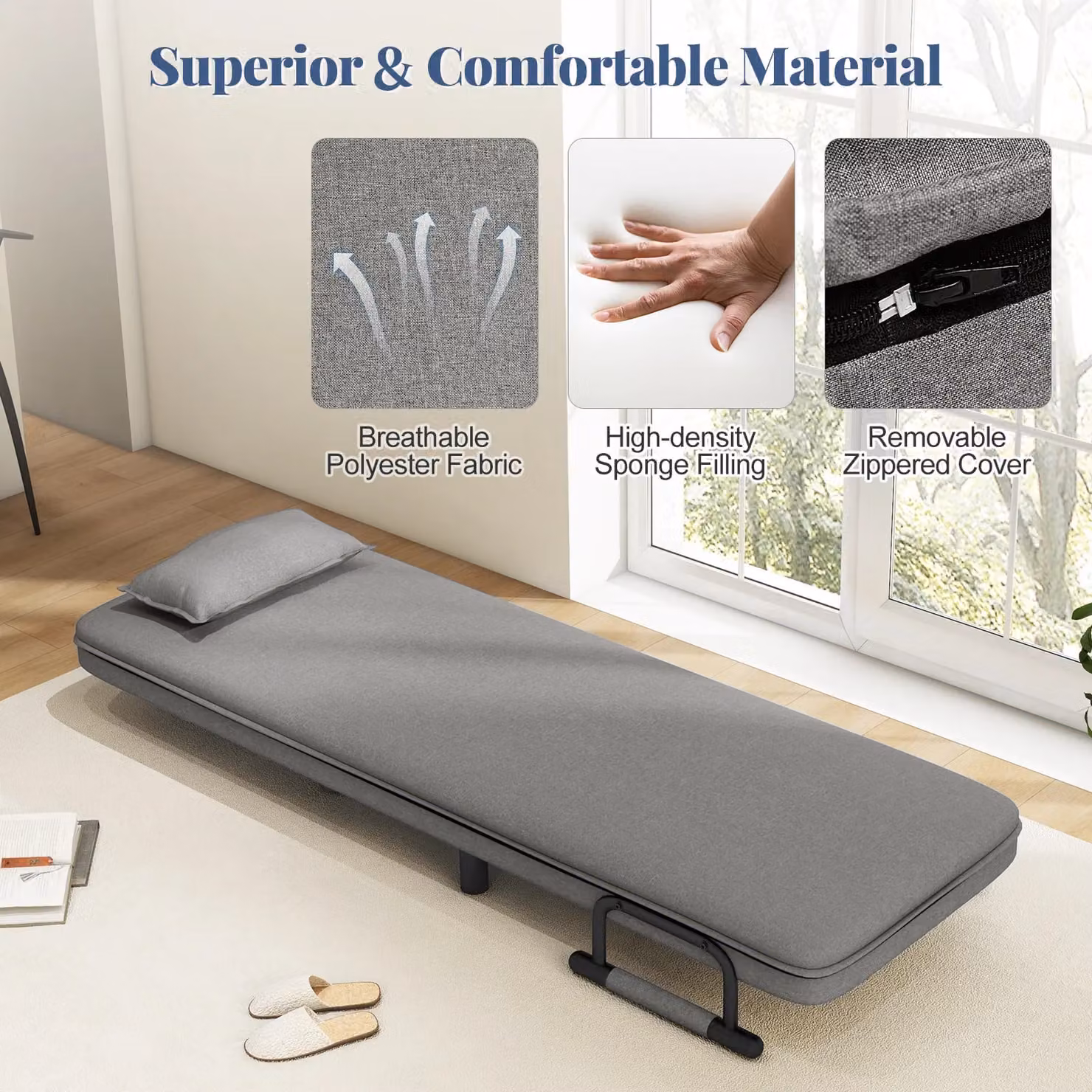 Costway 3-in-1 Convertible Sofa Bed Sleeper Chair with Lumbar Pillow in Grey – 8