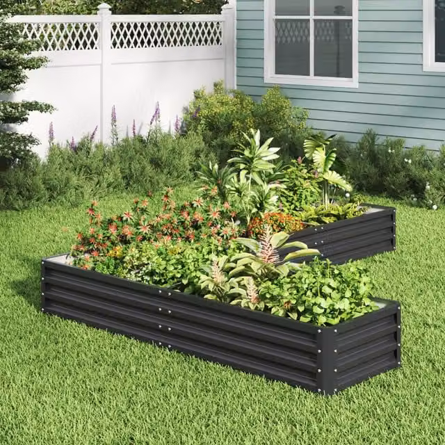 Lifeideas L-Shaped Metal Raised Flower Bed in Charcoal Black, H 30 cm x W 277 cm x D 207 cm